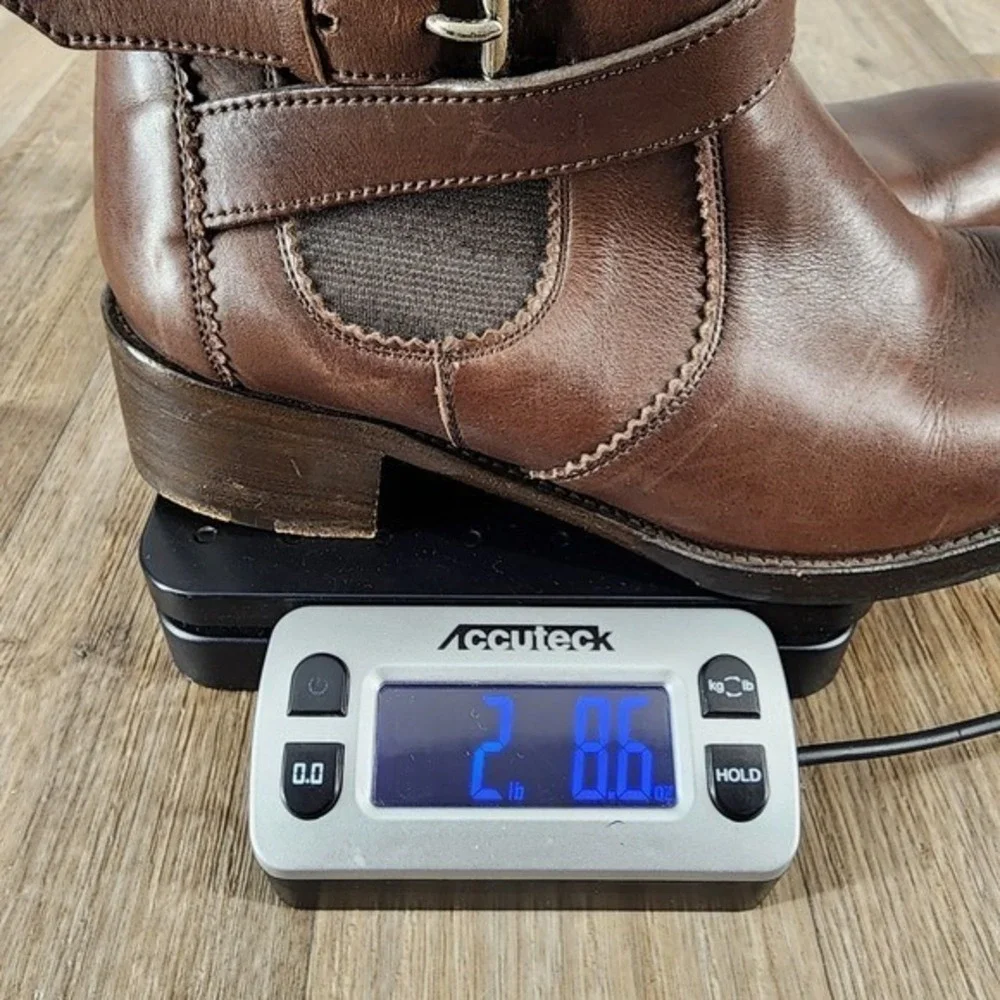 Heschung Brown Leather Riding‎ Boots Tall Buckle Womens 7 Made in France